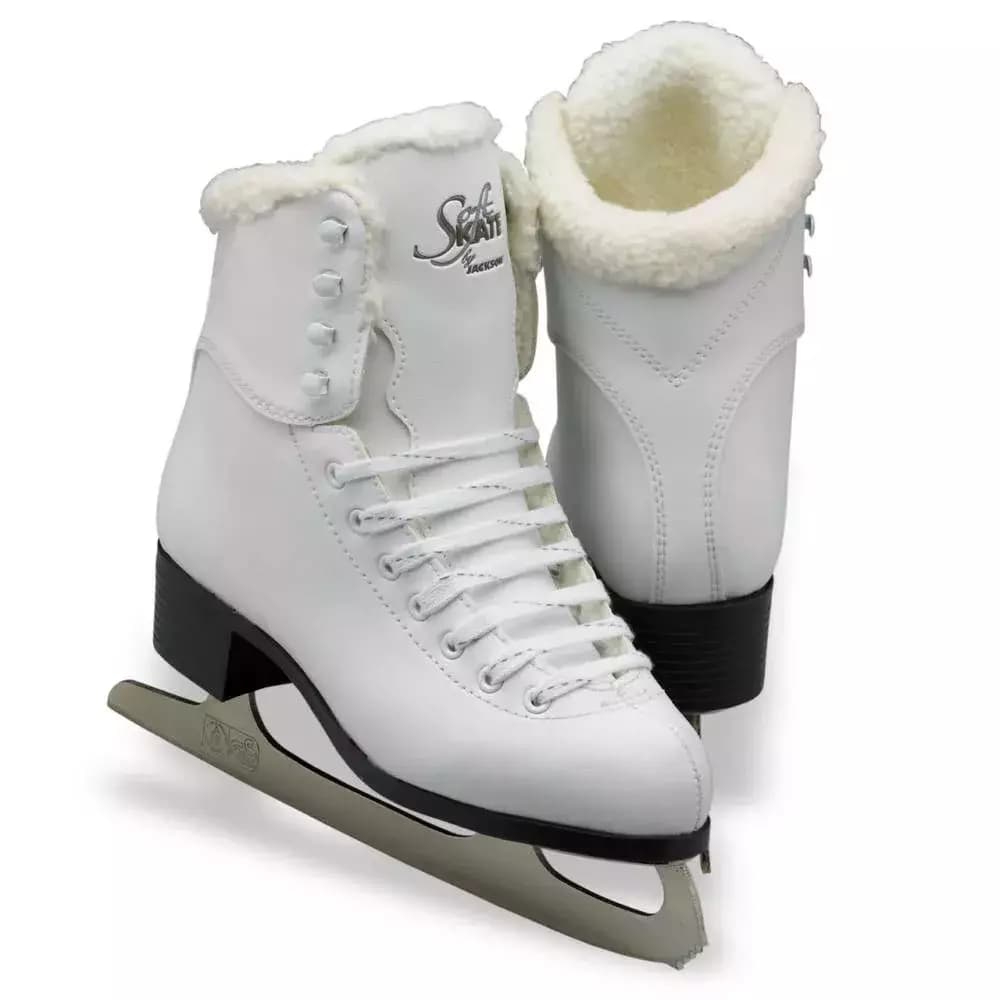 Jackson Ultima Glacier GS180 Women’s and Girls’ Ice Skates 2 Jackson Glacier GS180 in Fleece — white boot with a plush white sherpa lining rolled over the topline