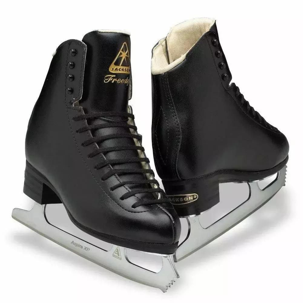 Jackson Ultima Freestyle DJ2192 black figure skates for men and boys with Aspire XP blades and gold Jackson badges