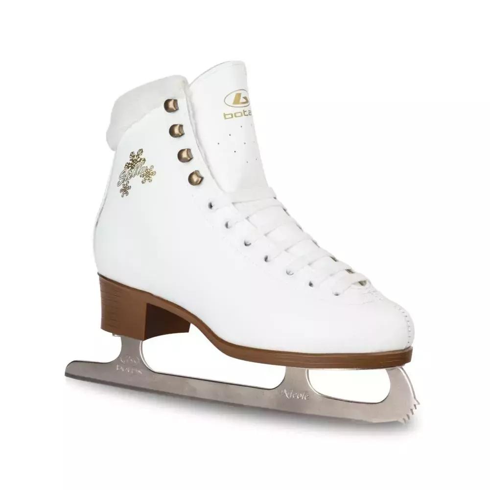 BOTAS Stella white figure skate with plush collar, gold Stella lettering and Nicole blade