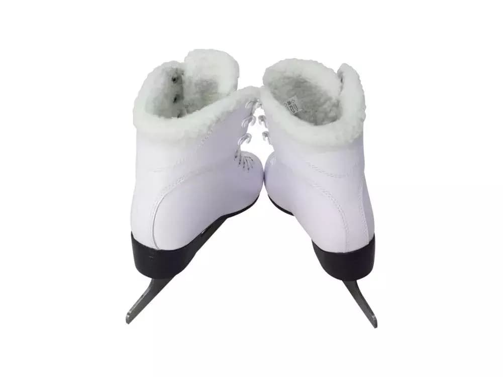 Jackson Ultima Glacier GS180 Women’s and Girls’ Ice Skates 6 Rear view of the Jackson Glacier in Fleece — sherpa-lined rolled collars above black stacked-look heels
