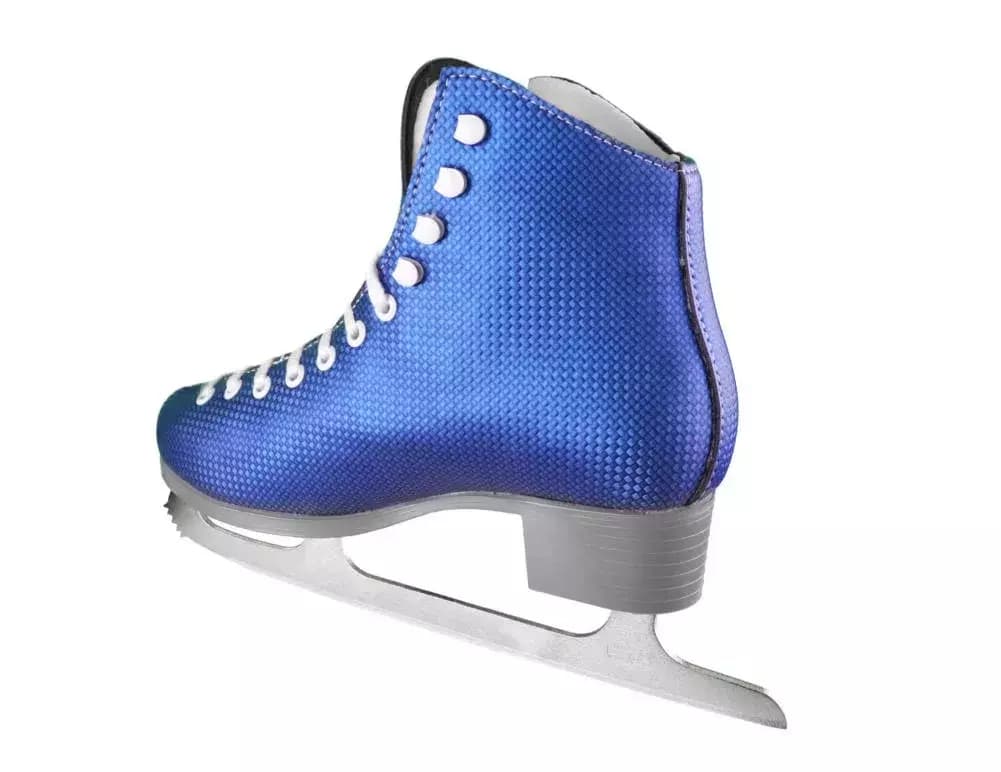 BOTAS Anita Women’s and Girls’ Figure Skates 3 Botas Anita blue figure skate rear-side view showing the carbon-weave upper and grey sole
