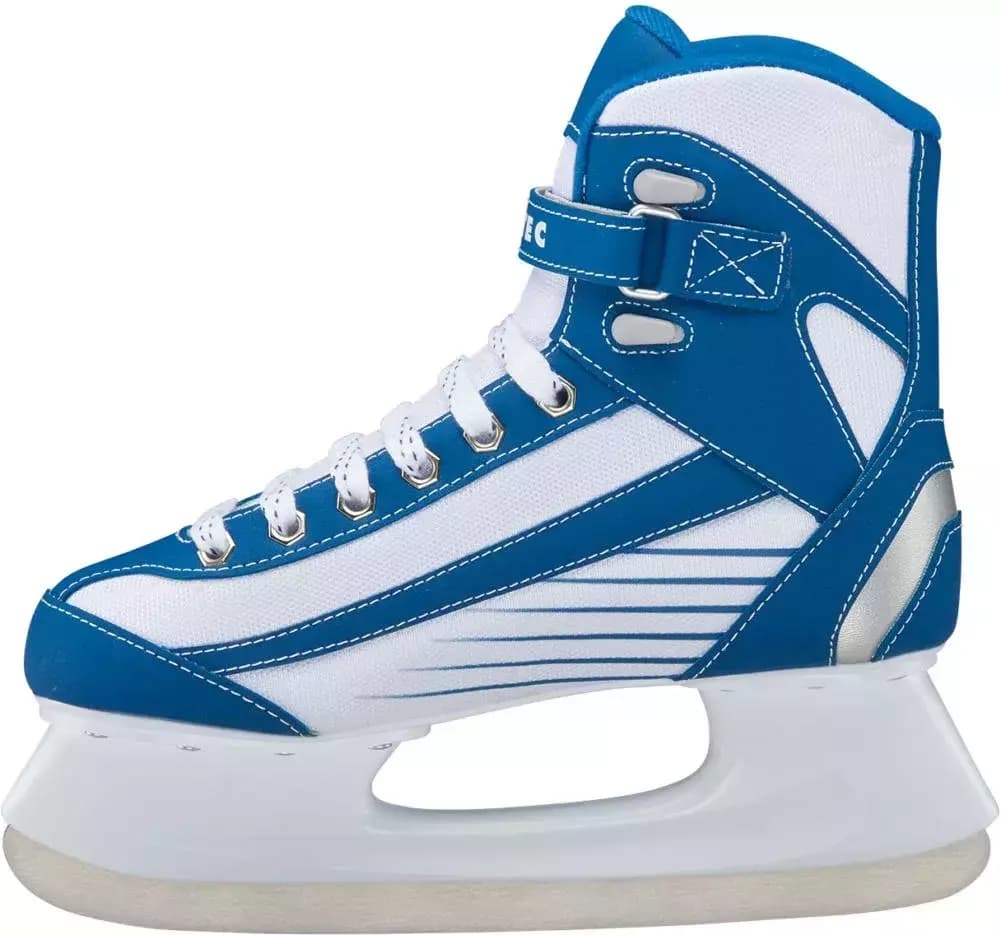 Jackson Ultima Softec Sport ST6100 / ST6101 Women’s and Girls’ Ice Skates with Hockey Blade 2 Inner side of the Softec Sport ST6100, showing the padded blue collar, white laces and the mesh tongue