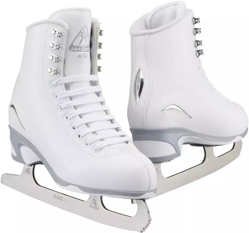 Jackson Ultima Finesse JS450 white figure skates for women and girls with Mark I blades