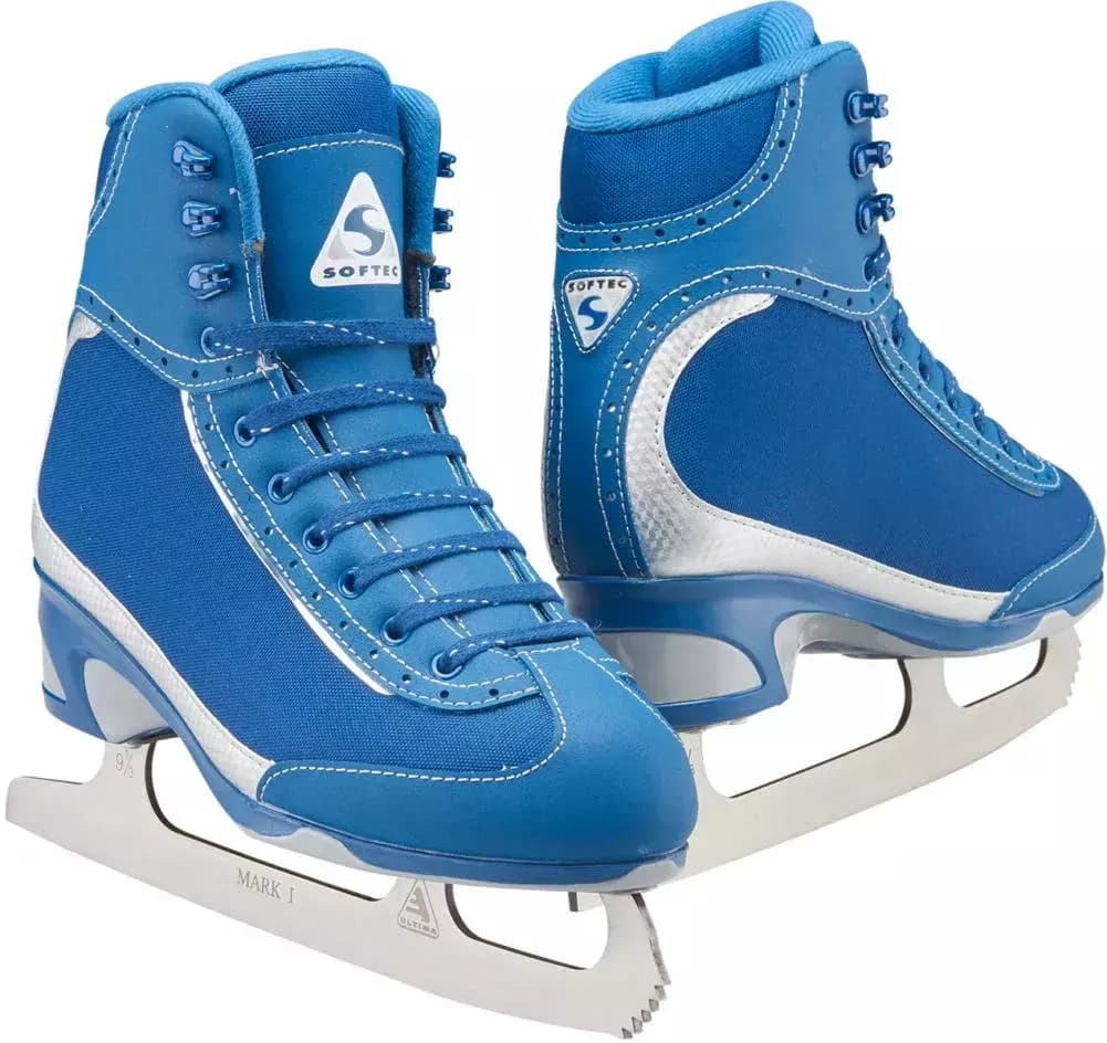 Jackson Softec Vista ST3200 ice skates in navy with a silver heel panel and Ultima Mark I blades