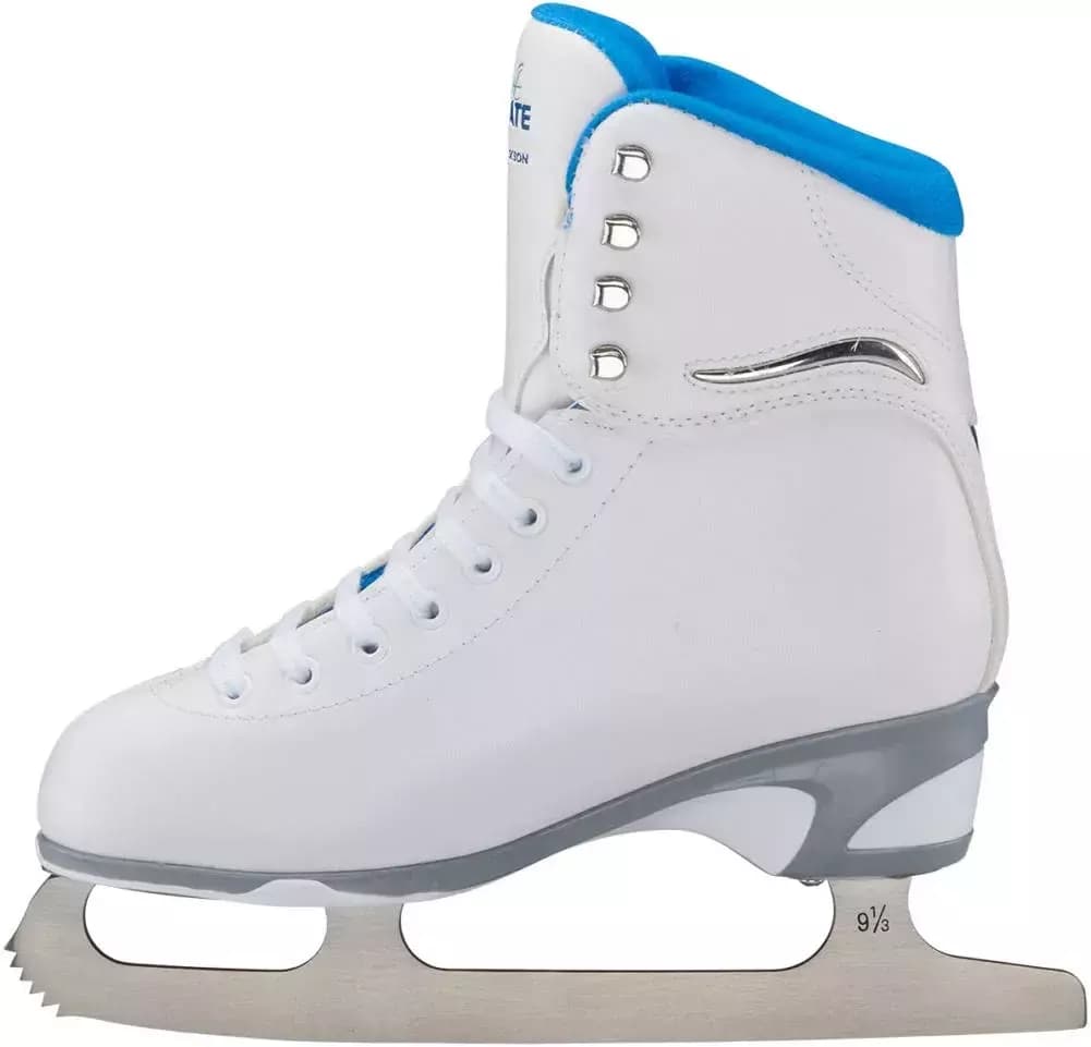 Inside view of the Jackson SoftSkate JS180 showing the blue padded collar and white synthetic upper