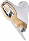 Underside of the Jackson SoftSkate 380 showing the antique tan PVC outsole and the chrome toe and heel blade plates