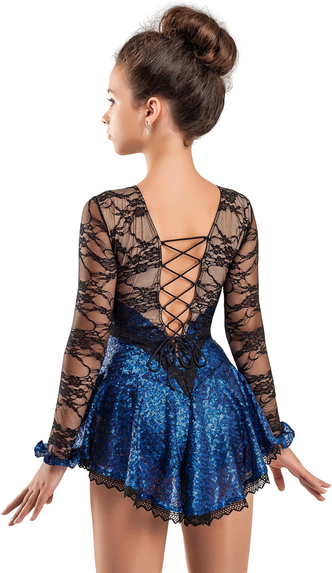 Figure Skating Dress Style A15 Blue Italian Fabric, Handmade 210