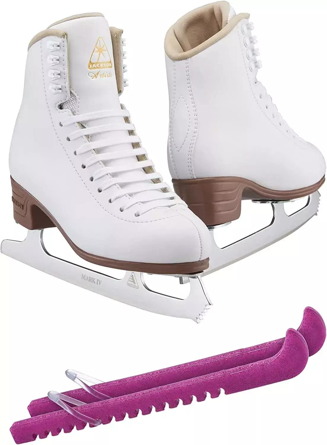 SKATE GURU Jackson Ultima Artiste JS1790 Figure Skates Bundle with Skate Guards
