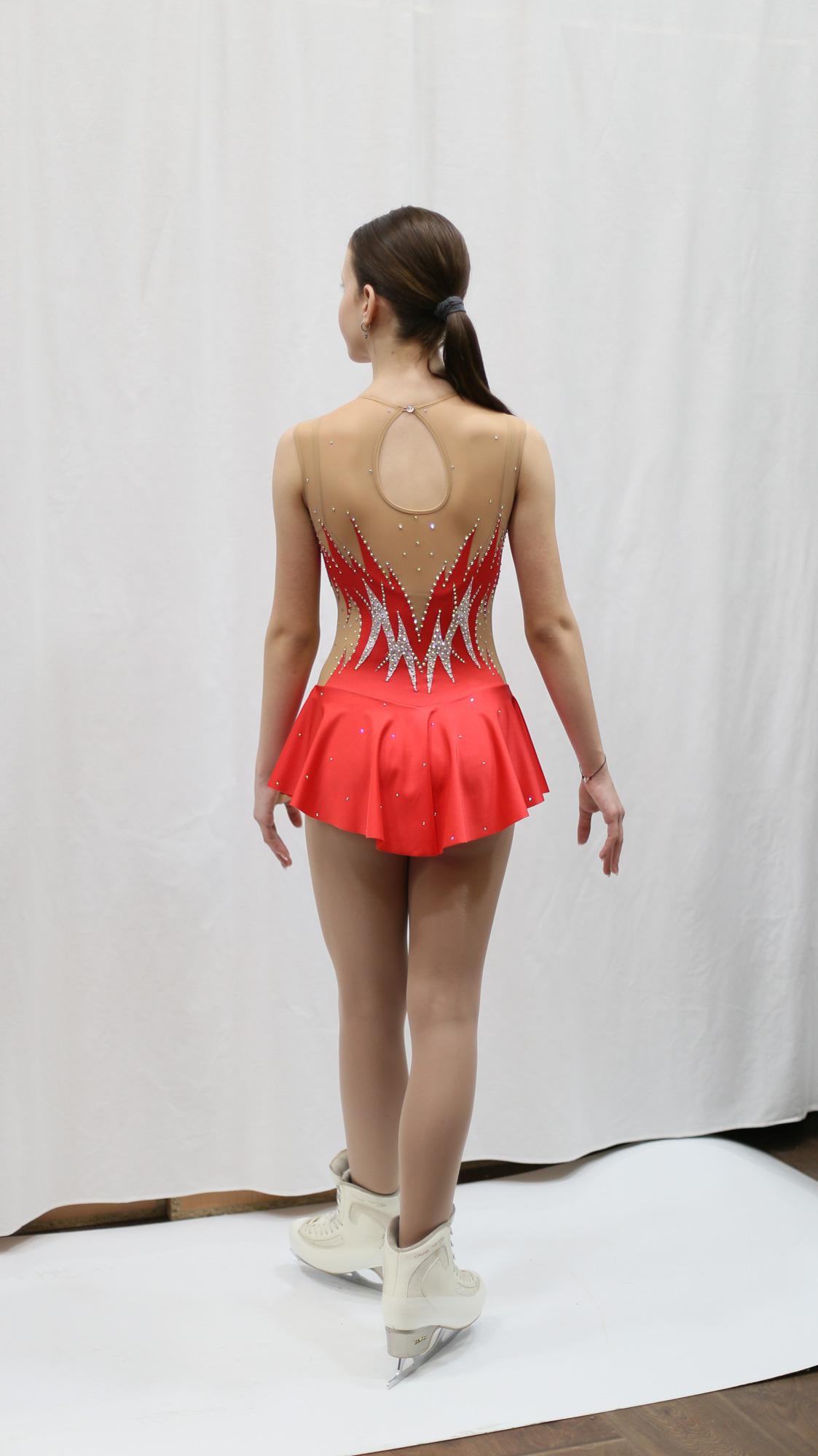 Figure Skating Dress Style A24 Red Italian Fabric, Handmade 163