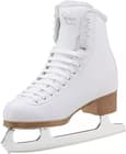 Jackson Classic SoftSkate 380 in white, three-quarter view showing the SoftSkate script on the quarter and antique tan PVC sole