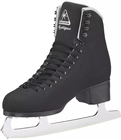 Jackson Mystique black figure skate front view with Mystique tongue patch and speed hooks