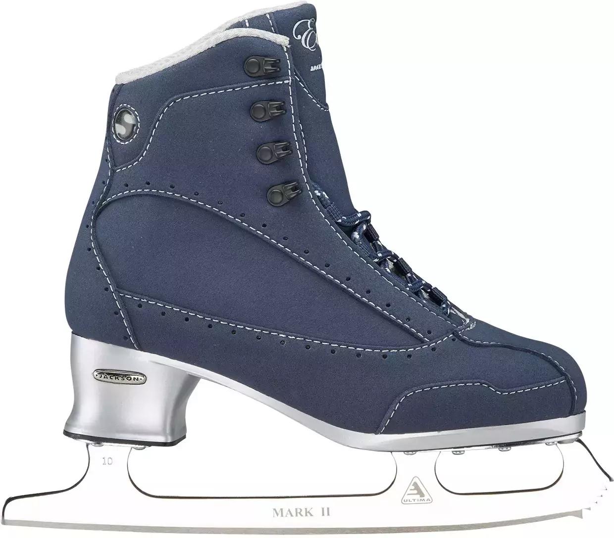 Jackson Ultima Softec Elite ST7200 Women’s Ice Skates / Navy 2 Navy Softec Elite ST7200 outside quarter with the round Softec badge and four lace hooks