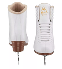 Jackson Ultima Excel skates, front and back view showing the padded tan collar, tongue logo and stacked-look heel