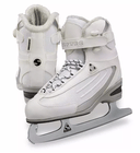 Jackson Softec ST2300 ice skates in white, showing the fabric lace loops and the Softec-badged figure blade with its toe pick