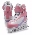 Jackson Softec ST2321 youth ice skates in pink with lilac trim and a white and lilac two-color figure outsole
