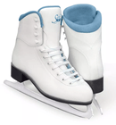 Jackson Ultima Glacier GS180 Women’s and Girls’ Ice Skates 9 Jackson Glacier GS180 white figure skate with blue lining and collar, charcoal PVC outsole and Ultima Mark I blade