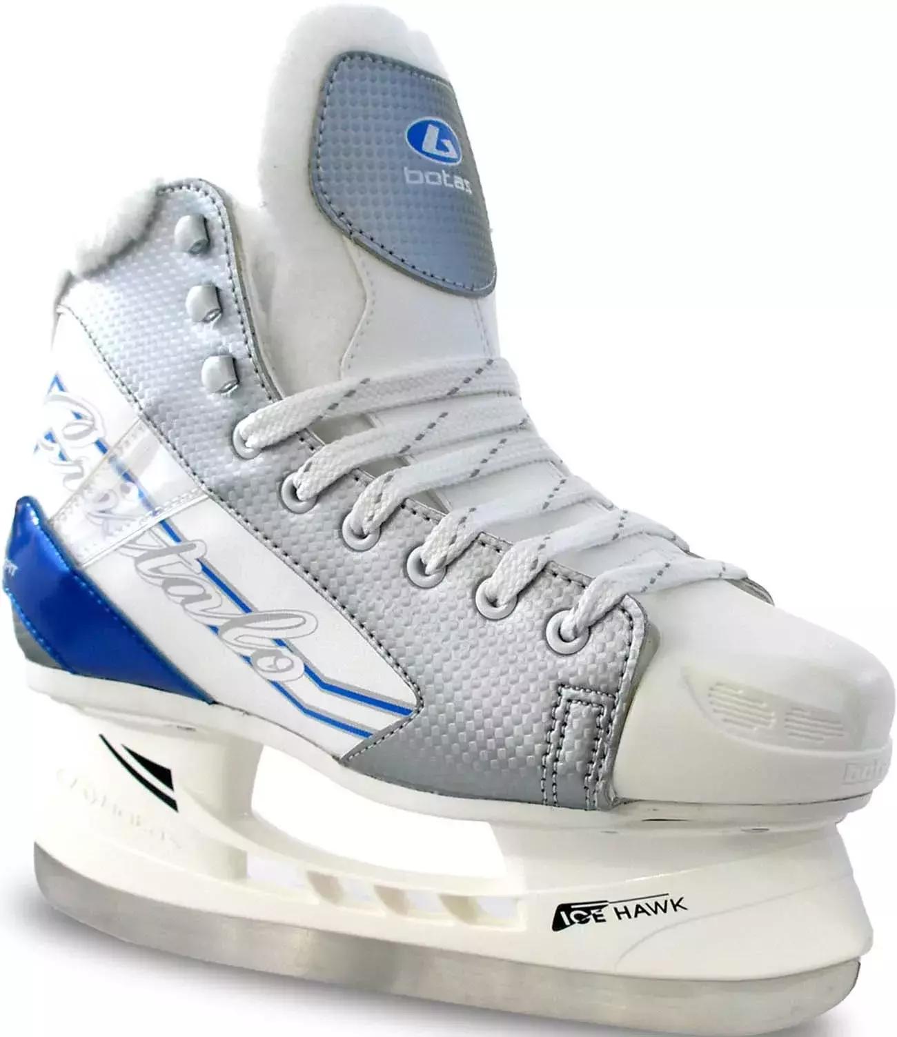 BOTAS Cristalo 171 Women’s and Girls’ Ice Skates with Hockey Blade – White/Blue | Made in Europe (Czech Republic)