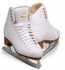 Jackson Ultima Elle DJ2130 white figure skates with gold elle tongue logo, tan LCL sole and Ultima Mirage blade