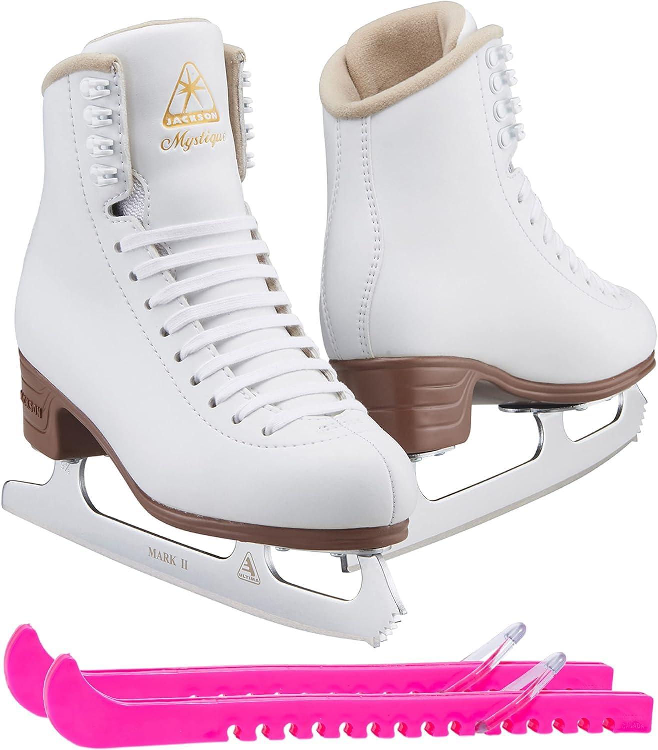 Jackson Mystique Ice Skate Bundle — Skate guards Jackson Ultima JS1490 Mystique Womens Figure Ice Skates/Color: White/Width: Medium/Size: Adult 4 Bundle with Guardog Skate Guards