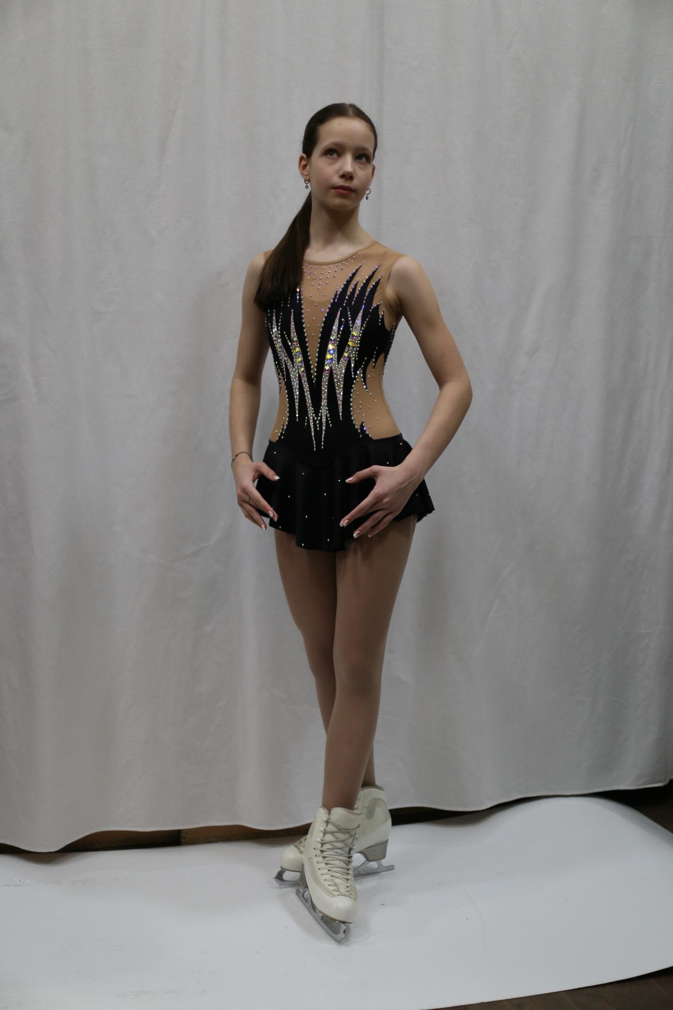 Figure Skating Dress Style A24 Black Italian Fabric, Handmade 195