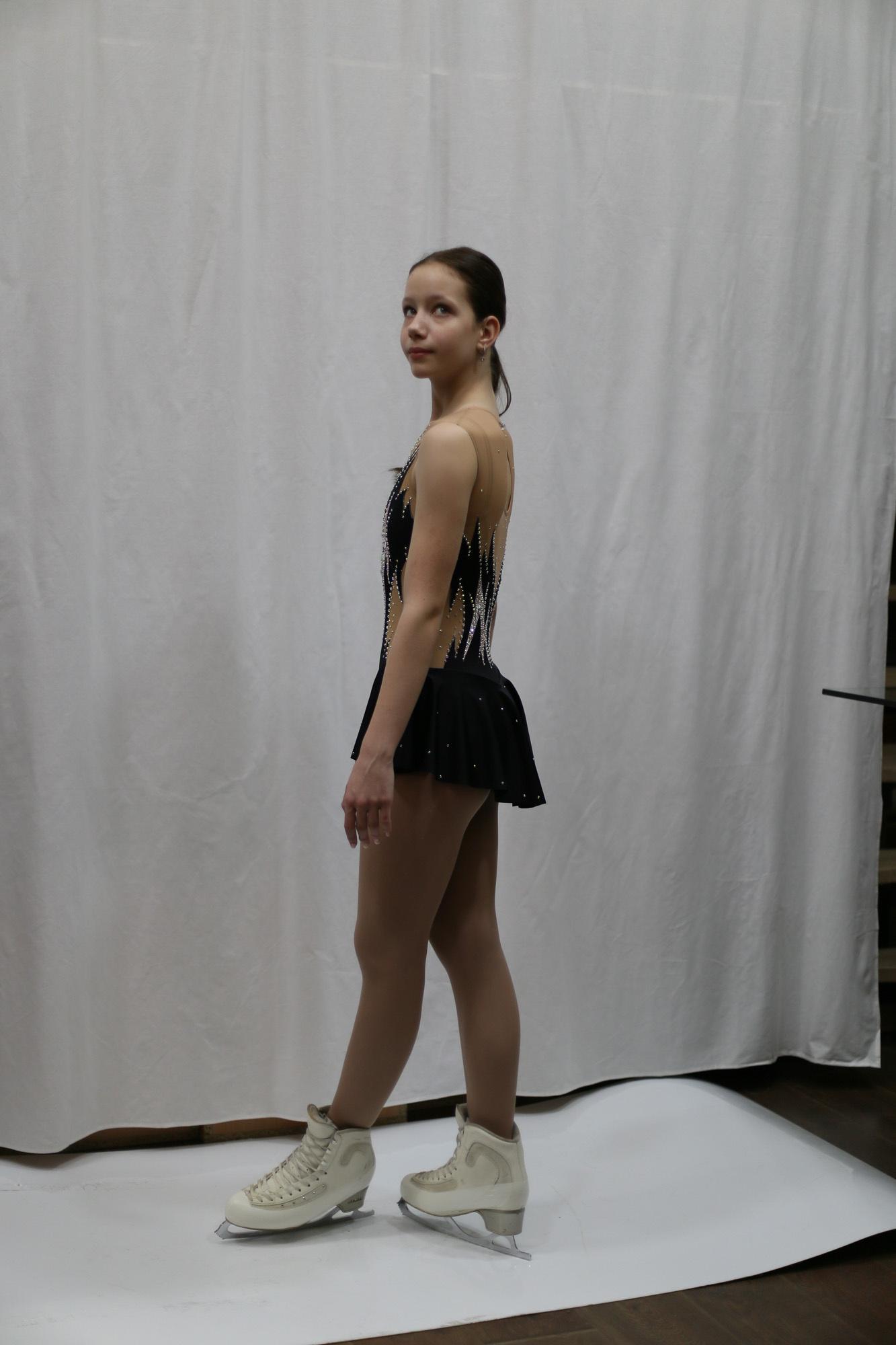 Figure Skating Dress Style A24 Black Italian Fabric, Handmade 197