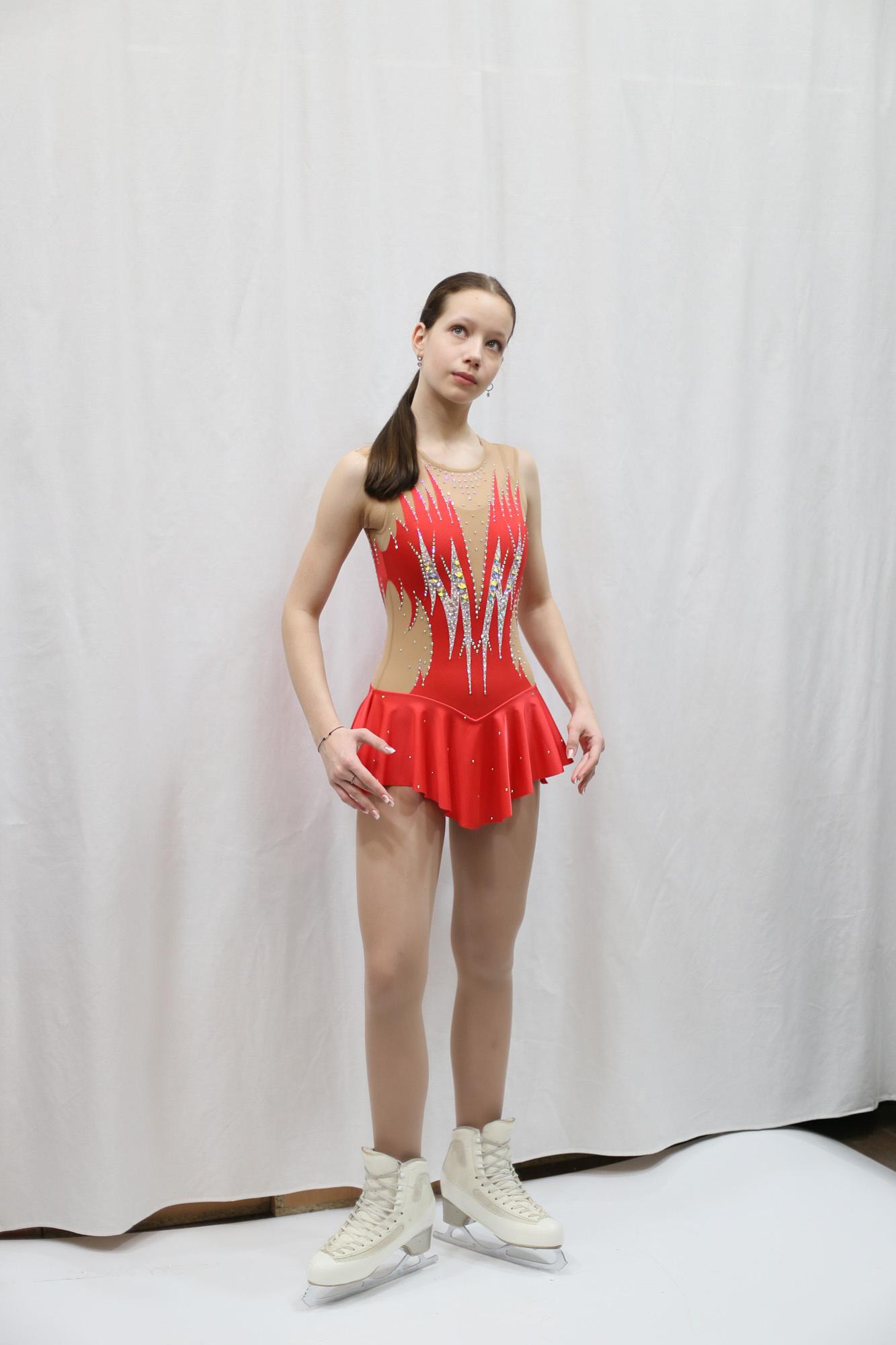 Figure Skating Dress Style A24 Red Italian Fabric, Handmade 164