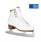 BOTAS Cindy Women’s and Girls’ Figure Skates 20 BOTAS Cindy leather figure skate with a Made in Europe badge, showing the elastic calf cuff and brown plastic sole
