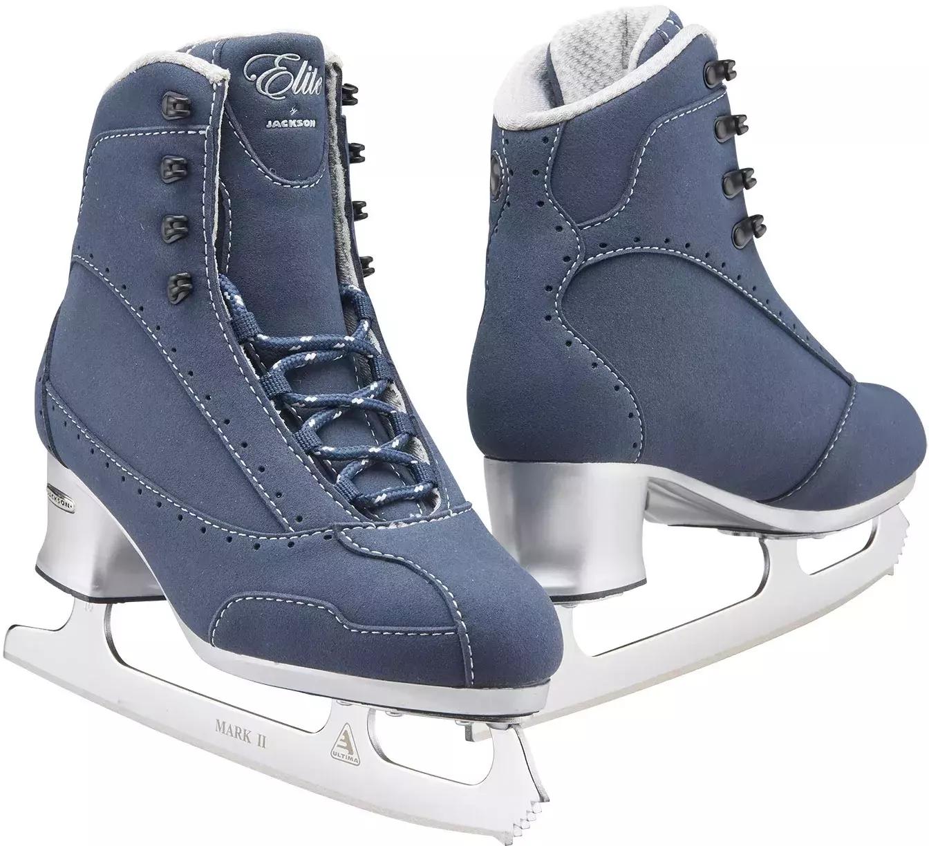 Jackson Ultima Softec Elite ST7200 Women’s Ice Skates / Navy Jackson Softec Elite ST7200 women's ice skates in navy, pair shown with Ultima Mark II blades