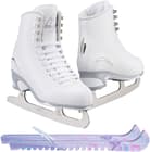 Jackson Finesse JS450 Ice Skate Bundle — Skate guards 4 Jackson Ultima White Figure Ice Skates for Women/Adult 4 Bundle with Guardog Berry Blend Swirlz Skate Guards