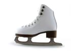 Botas Regina Jr. white figure skate, outer side view with toe pick and brown heel