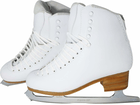 Pair of GAM Gold Label G0980 white figure skates with Aspire XP blades, front-quarter view