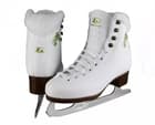 Pair of Botas Stella white figure skates with fleece collars and Nicole blades