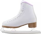 Side profile of the Jackson SoftSkate 380 in white/purple showing the antique tan stacked heel and mounted blade