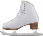 Jackson Ultima Freestyle Fusion FS2190 Mark II Blades Women’s and Girls’ Ice Skates 6 Inside profile of the white Freestyle Fusion FS2190 Mark II boot showing four lace hooks, the tan Fusion sole and the mounted blade