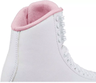 Close-up of the SoftSkate 380 pink fleece rolled collar and the four white lace hooks above the eyelet row