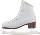 Jackson Ultima Artiste JS1790 Women’s and Girls’ Figure Skates 8 Jackson Ultima Artiste JS1790 figure skate, inside view: white boot with mesh flex notch at the ankle, four lace hooks, brown PVC sole and heel, Mark IV blade