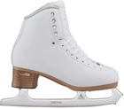 Jackson Ultima Elle FS2130 figure skate outside view: white boot, tan stacked-look heel, chrome Ultima Mirage blade with straight-cut toe pick