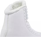 Close-up of the thick cream fleece rolled collar and white lace hooks on the Jackson SoftSkate 380