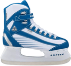 Jackson Ultima Softec Sport ST6100 / ST6101 Women’s and Girls’ Ice Skates with Hockey Blade 12 Softec Sport ST6100 side profile with the blue line-art graphic, stitched Thinsulate label and hockey blade in its white plastic holder