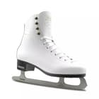 BOTAS Dagmar VERTIGO Women’s and Girls’ Figure Skates 9 BOTAS Dagmar VERTIGO white figure skate, three-quarter view with gold Dagmar lettering, four brass hooks and graphite sole