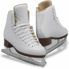 GAM Concept white figure skates, close view of the laced boot, GAM tongue logo and Mirage blade