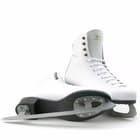 BOTAS Dagmar VERTIGO Women’s and Girls’ Figure Skates 11 BOTAS Dagmar VERTIGO pair with one skate tipped over, showing the blade mounting plates and felt-lined tongue