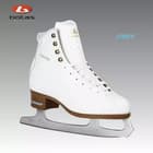 BOTAS Cindy Women’s and Girls’ Figure Skates 19 BOTAS Cindy white leather figure skate on a Botas branded background, showing the gold botas logo on the tongue