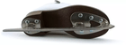 Botas Regina Jr. sole view: brown textured plastic sole with the Nicole blade screw-mounted on front and heel plates