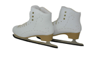 Belati Primula Women’s Figure Ice Skates Made in Italy 339 Rear view of Belati Primula skates with Primula script and beige heels