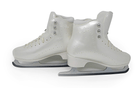 Belati Iris Perla Women’s Figure Ice Skates Made in Italy 263 Side pair of Belati Iris Perla skates showing grey collar lining and Sabrina blades