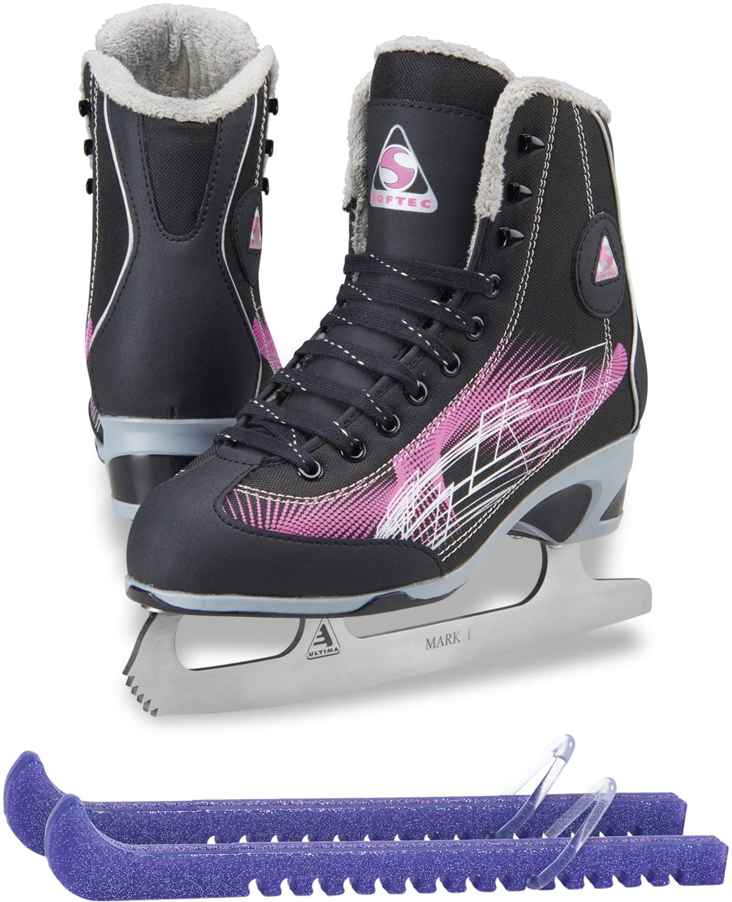 Jackson Softec Rave Ice Skate Bundle — Skate guards 2 Jackson Ultima Rave RV2000 Women's Figure Skates Black/Purple, Size: Adult 4 Bundle with Free Guardog Skate Guards