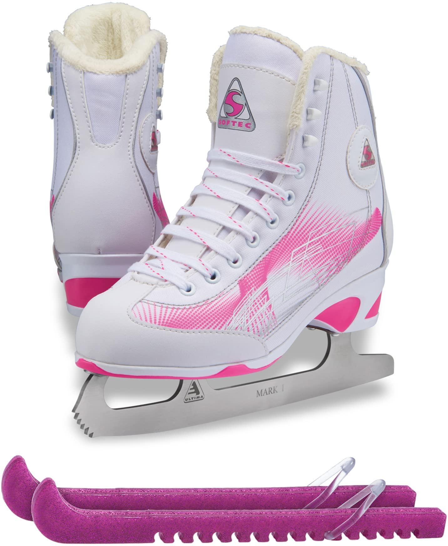 Jackson Softec Rave Ice Skate Bundle — Skate guards Jackson Ultima Rave RV2000 Women's Figure Skates White/Pink, Size: Adult 4 Bundle with Free Guardog Skate Guards