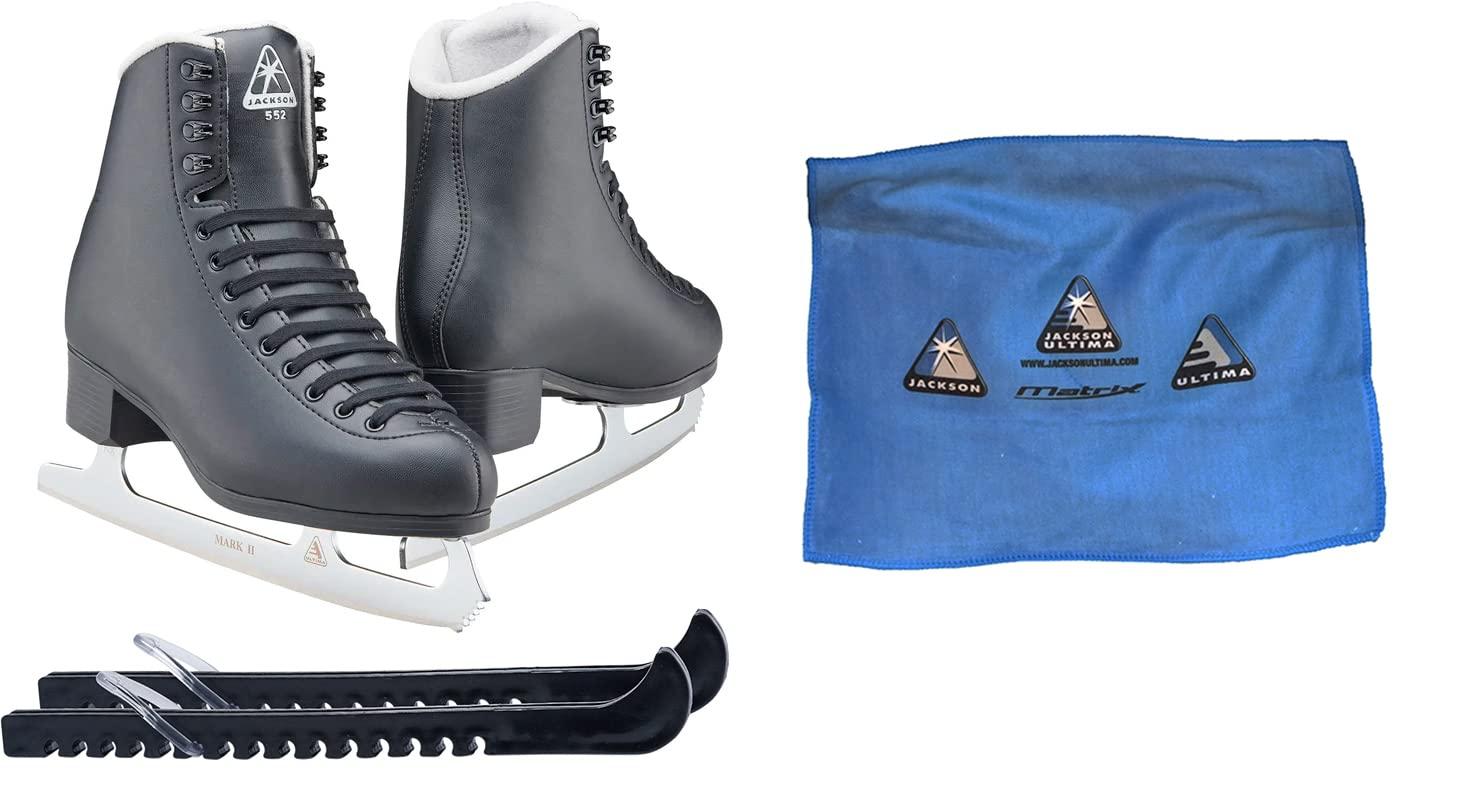 Jackson Classic JC552 Figure Ice Skates - Mens 6 - Bundle with Skate Guards, Towel