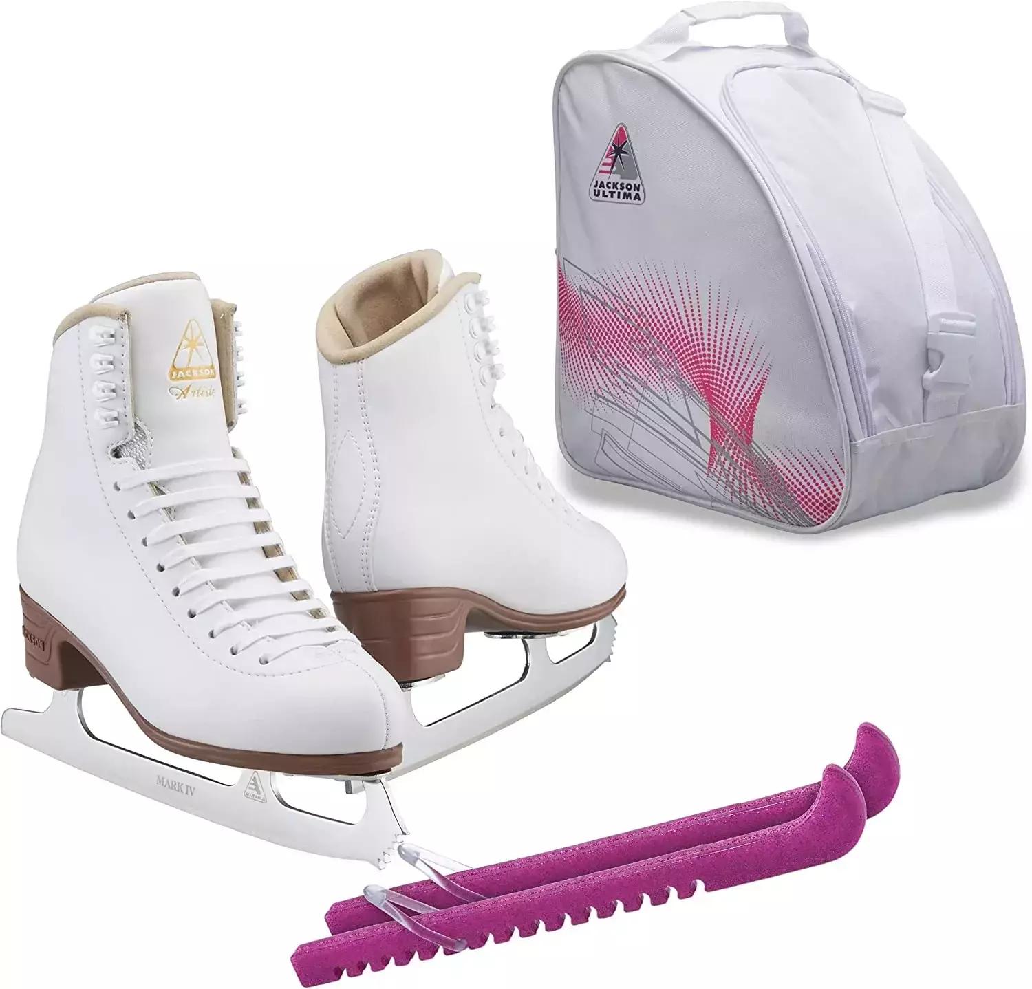 SKATE GURU Jackson Ultima Artiste JS1790 Figure Skates Bundle with Bag and Skate Guards